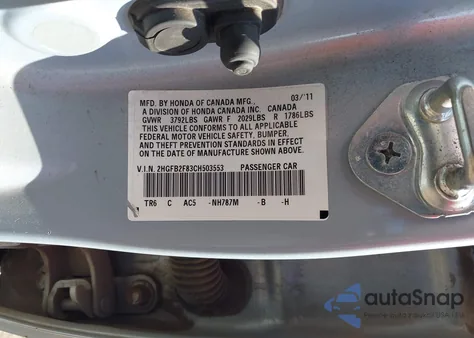 2012 Honda Civic Ex z USA, uszkodzony, nr VIN 2HGFB2F83CH503553